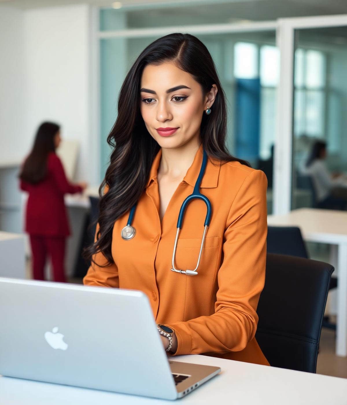 Prior authorization specialist working at her desk
