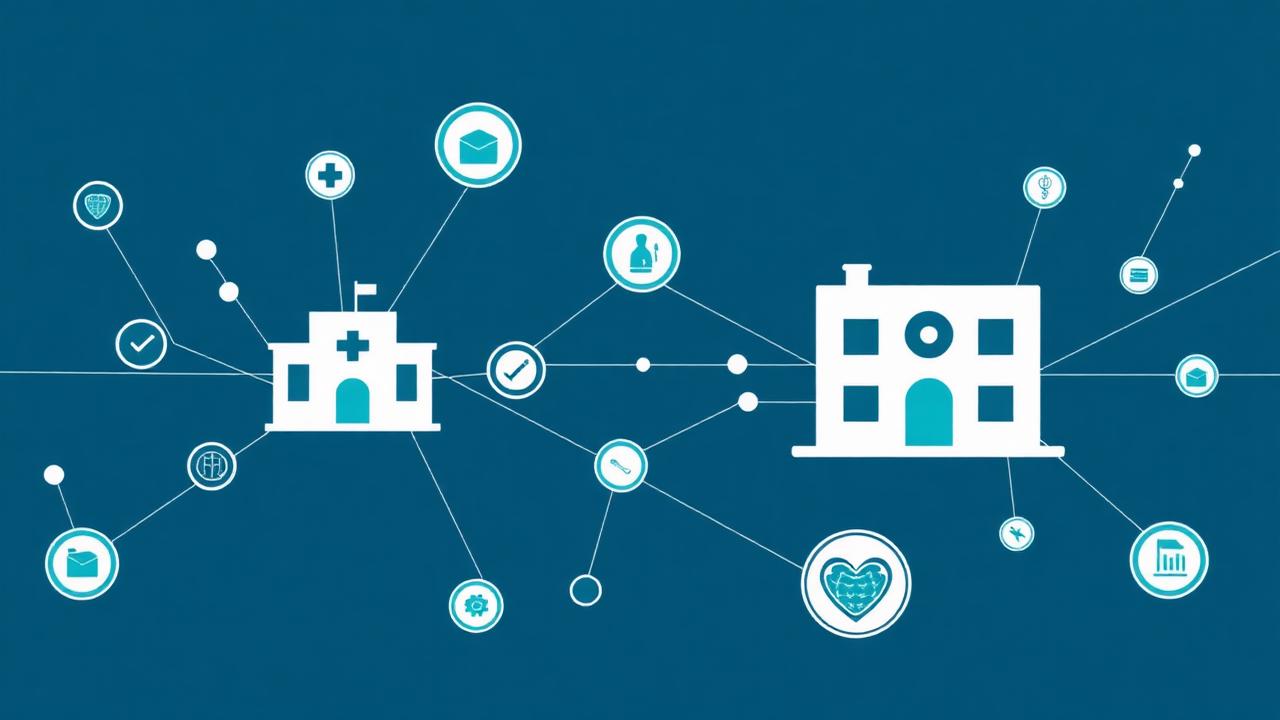 Connected API nodes between a hospital and an insurance building
