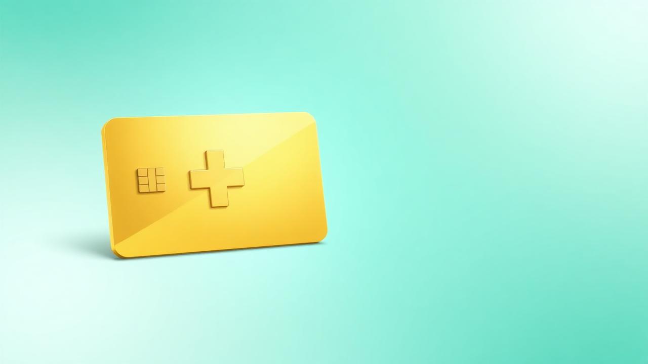 Glossy gold card with a medical cross symbol