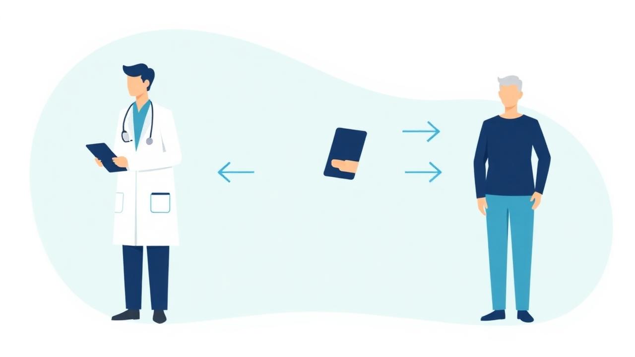 Doctor and patient with arrows showing prior authorization responsibility